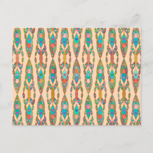 Tribale batik - Perzikroze en Turquoise Briefkaart