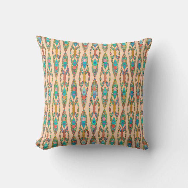 Tribale batik - Perzikroze en Turquoise Kussen (Voorkant)