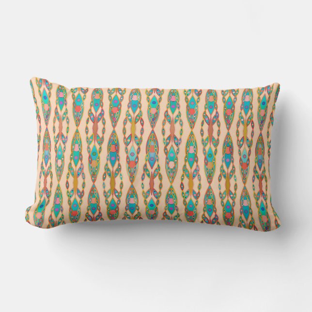 Tribale batik - Perzikroze en Turquoise Kussen (Voorkant)