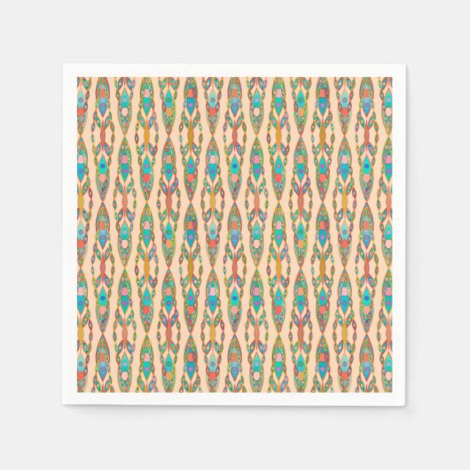 Tribale batik - Perzikroze en Turquoise Servetten (Voorkant)