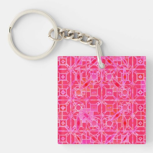 Tribale batik - schaduwen van fuchsia roze sleutelhanger (Voorkant)