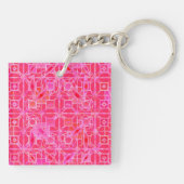 Tribale batik - schaduwen van fuchsia roze sleutelhanger (Achterkant)