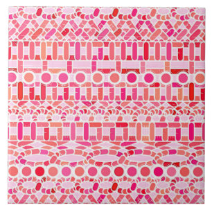 Tribale batik - schoppen van roze en koraal tegeltje
