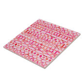 Tribale batik - schoppen van roze en koraal tegeltje (Zijkant)