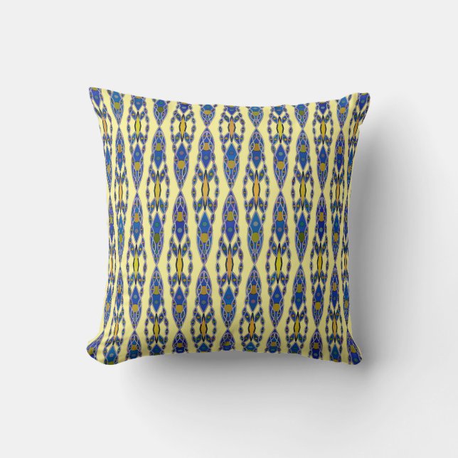 Tribale batik - Steel Blue, Grey and Yellow Kussen (Voorkant)