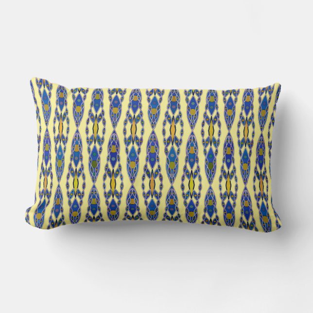 Tribale batik - Steel Blue, Grey and Yellow Kussen (Voorkant)