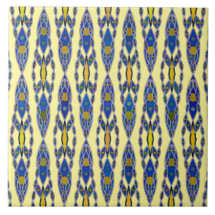 Tribale batik - Steel Blue, Grey and Yellow Tegeltje
