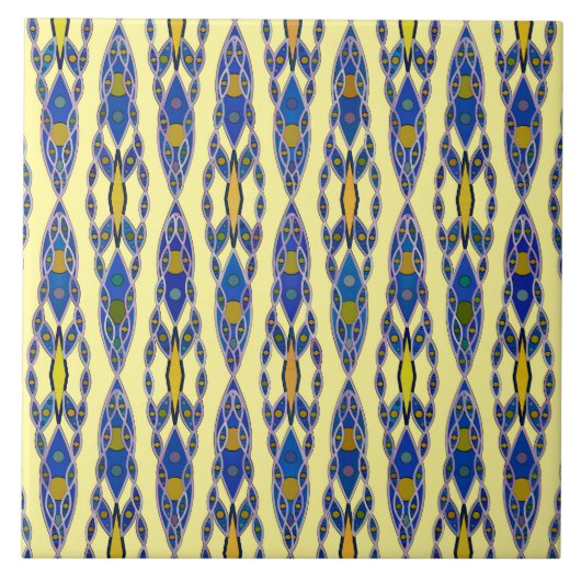 Tribale batik - Steel Blue, Grey and Yellow Tegeltje (Voorkant)