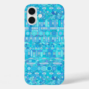 Tribale batik - tinten blauw iPhone 16 plus hoesje