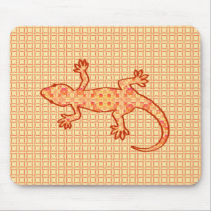Tribale batikgekko - koraal en licht oranje muismat