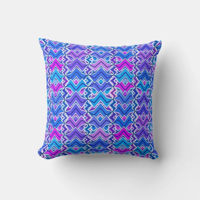 Tribale batikprint, blauw, paars en wit kussen (Voorkant)