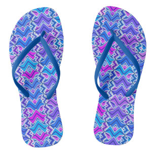 Tribale batikprint, blauw, paars en wit teenslippers