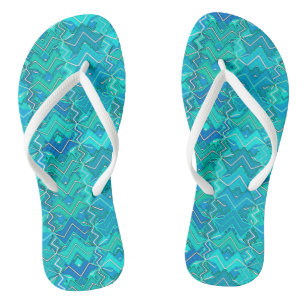 Tribale batikprint, turquoise, aqua en zeeschuim teenslippers