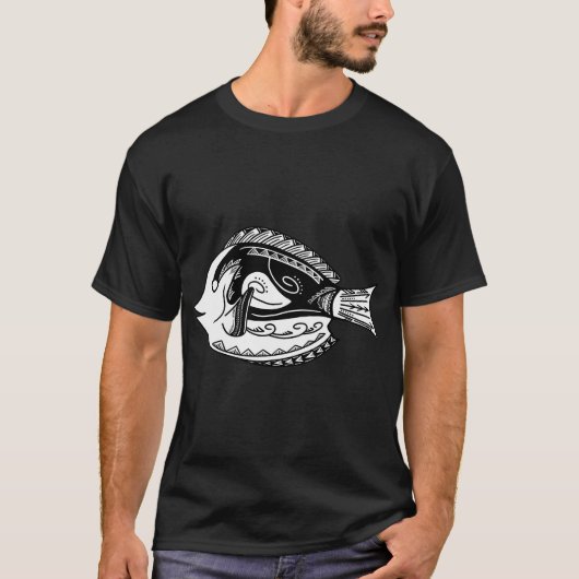 Tribale Blauwe Tang Vis T-shirt (Voorkant)