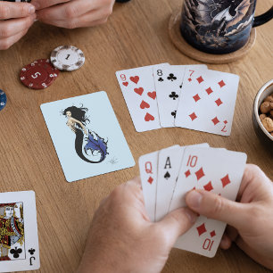Tribale Blauwe Zeemeermin Elegante Fantasie Sirene Pokerkaarten