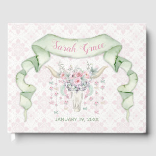 Tribale Bloem Bull Hoorns Pijlen Roze Mint Vrouwel Gastenboek
