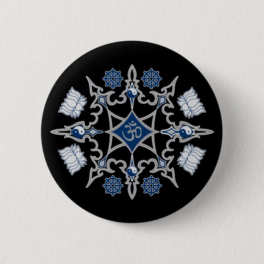 Tribale boeddhistische symbolen ronde button 5,7 cm (Voorkant)
