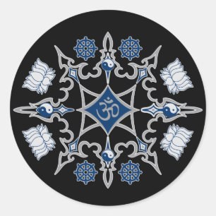Tribale boeddhistische symbolen ronde sticker