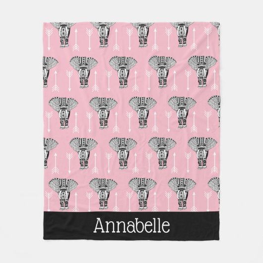 Tribale Boheemse Olifanten en witte pijlen Fleece Deken (Voorkant)