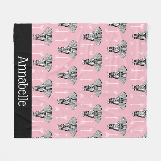 Tribale Boheemse Olifanten en witte pijlen Fleece Deken (Voorkant (Horizontaal))