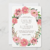 Tribale Bohemen Floral Wreath Wedding Invitations Kaart (Voorkant)