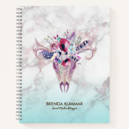 Tribale Boho Schedel & Roze-gouden Nepmarmer Ombre Notitieboek