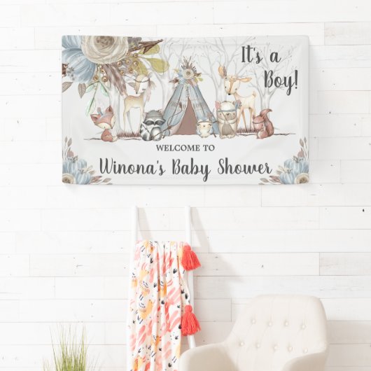 Tribale bosdieren jongens babyshower achtergrond spandoek (Insitu)