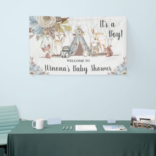 Tribale bosdieren jongens babyshower achtergrond spandoek (Beurs)