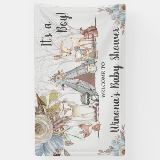 Tribale bosdieren jongens babyshower achtergrond spandoek (Verticaal)