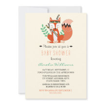 Tribale Bosvosbaby Shower Uitnodiging