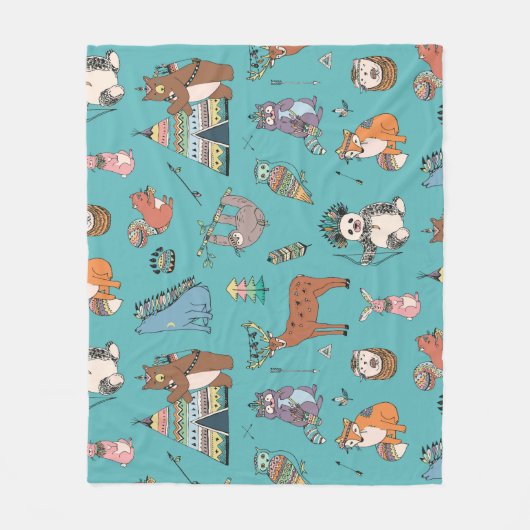 Tribale dieren: bospatroon. fleece deken (Voorkant)