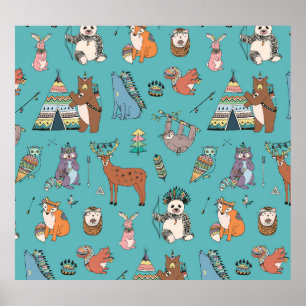 Tribale dieren: bospatroon. poster