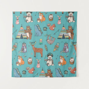 Tribale dieren: bospatroon. wandkleed