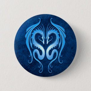 Tribale dragons, blauw ronde button 5,7 cm