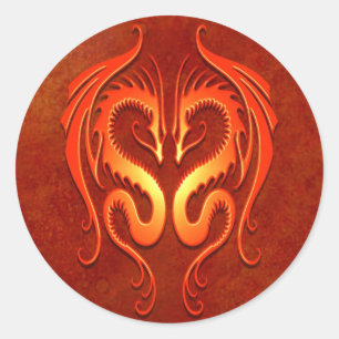 Tribale dragons, rood ronde sticker