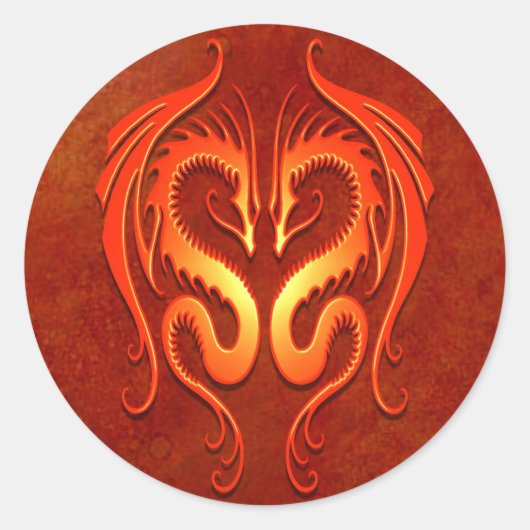 Tribale dragons, rood ronde sticker (Voorkant)