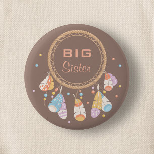 Tribale Dreamcatcher Boho Baby Shower Grote Zus Ronde Button 5,7 Cm