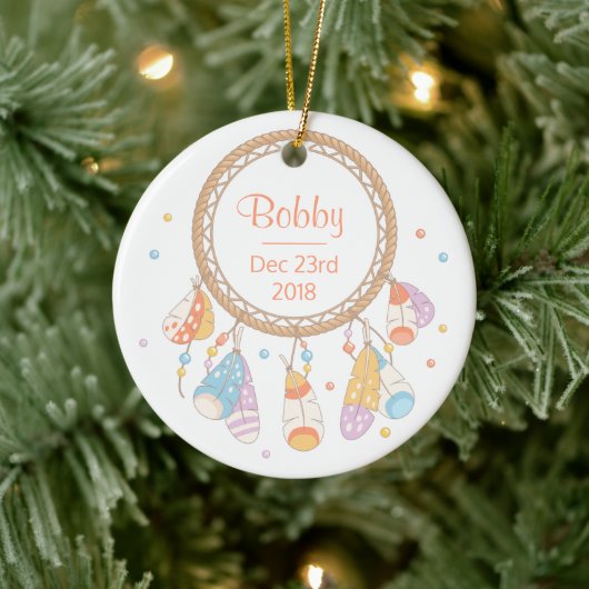 Tribale Dreamcatcher Boho Nieuwe Babyherinnering Keramisch Ornament (Boom)