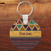 Tribale Driehoeken Chevrons Faux Glitter Folie Sleutelhanger (Voorkant)
