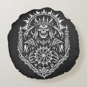    Tribale Duivel Hoofd Grafisch door BurnsInHell Rond Kussen (Achterkant)