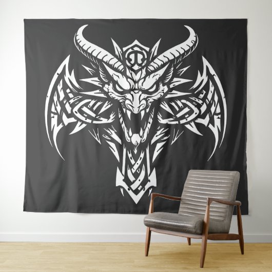    Tribale Duivel Hoofd Grafisch door BurnsInHell Wandkleed (In Situ (horizontaal))