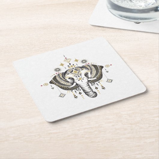 Tribale elefantkopafbeelding kartonnen onderzetters (Schuin)