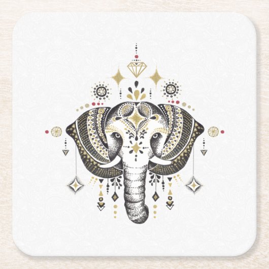 Tribale elefantkopafbeelding kartonnen onderzetters (Voorkant)