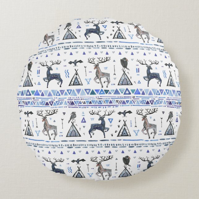 Tribale etnische dieren, droomvanger, naadloos. rond kussen (Voorkant)