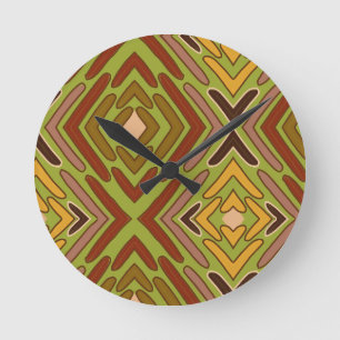 Tribale Etnische Rode Groene Gouden Patroon Ronde Klok