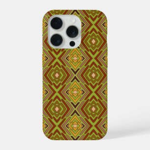 Tribale Etnische Rood Groen Goud Patroon iPhone 15 Pro Case