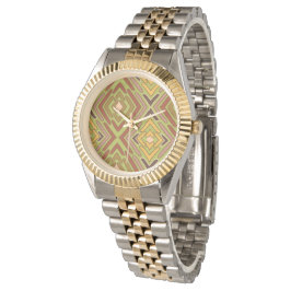 Tribale Etnische Rood Groene Gouden Patroon Horlog Horloge