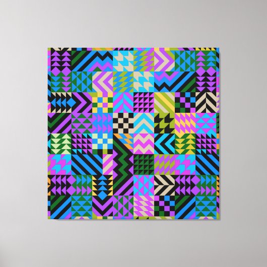 Tribale Folk Art - Blauw Canvas Afdruk (Voorkant)