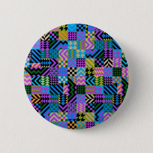Tribale Folk Art - Blauw Ronde Button 5,7 Cm (Voorkant)
