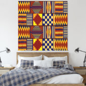 Tribale Folk Art - Rust Navy Yellow Canvas Afdruk (Insitu (Slaapkamer))